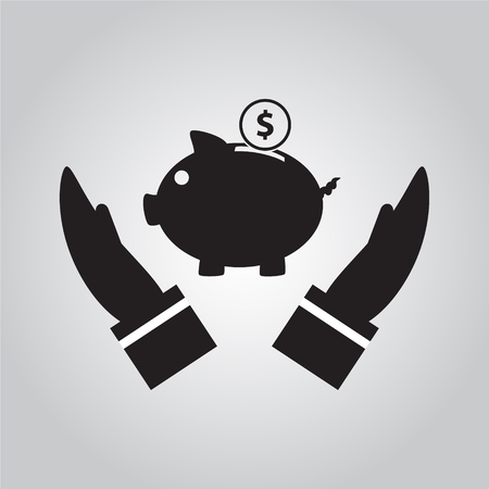 Piggy money bank and  hand icon vector illustrationのイラスト素材
