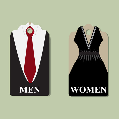 Mannequin symbol tag, Fitting room sign, Toilet sign icon, Greeting card, vector invitationのイラスト素材