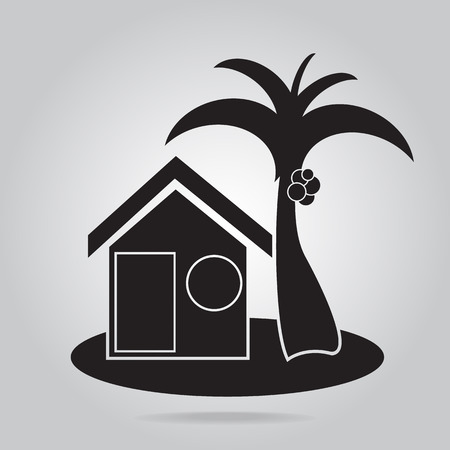 House with coconut tree icon, vector illustrationのイラスト素材