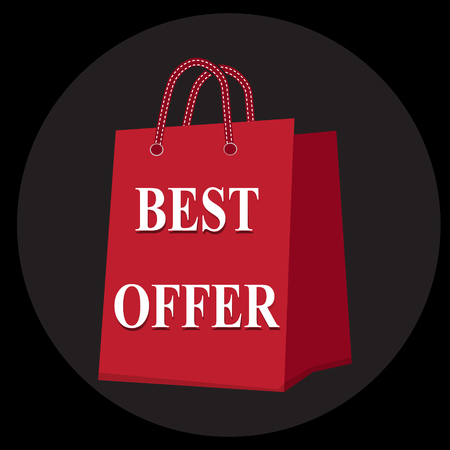 Shopping paper bag with best offer, sale tag icon sign vector illustrationのイラスト素材