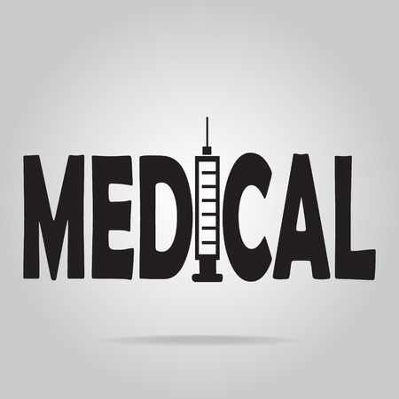 Mecical icon, text and syringe vector illustrationのイラスト素材