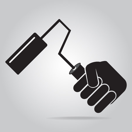 Hand holding with Paint roller brush iconのイラスト素材
