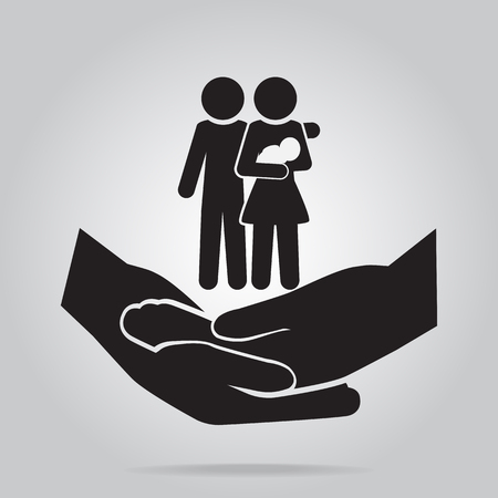 Family on hand clasped icon, care or protection relationship conceptのイラスト素材