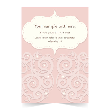 Invitation card, greeting card, wedding card with ornamental on pink backgroundのイラスト素材