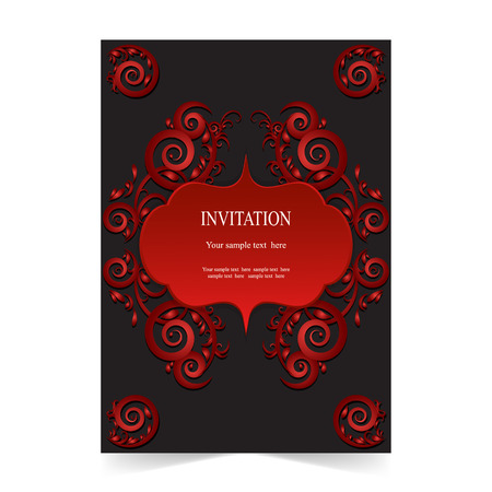 Invitation card, wedding card with ornamental on red backgroundのイラスト素材