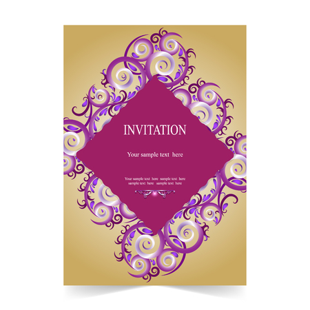 Invitation card, wedding card with ornamental on gold backgroundのイラスト素材
