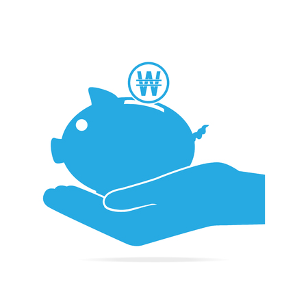 Piggy money bank and  hand icon, saving or safety conceptのイラスト素材