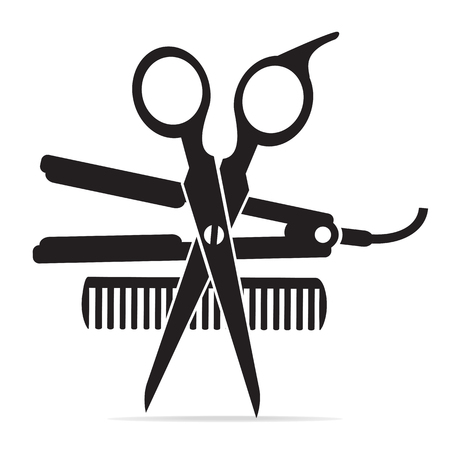 Hair salon with scissors, comb icon, curling iron iconのイラスト素材