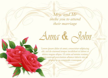 Invitation card, wedding card with rose floral ivory backgroundのイラスト素材