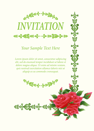 Invitation card, wedding card with rose floral ivory backgroundのイラスト素材