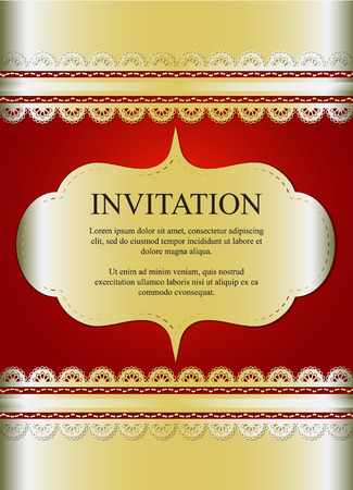 Invitation card, wedding card with golden ornamental on red backgroundのイラスト素材