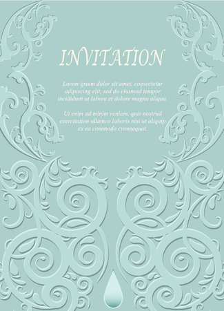 Invitation card, wedding card with ornamental on green backgroundのイラスト素材