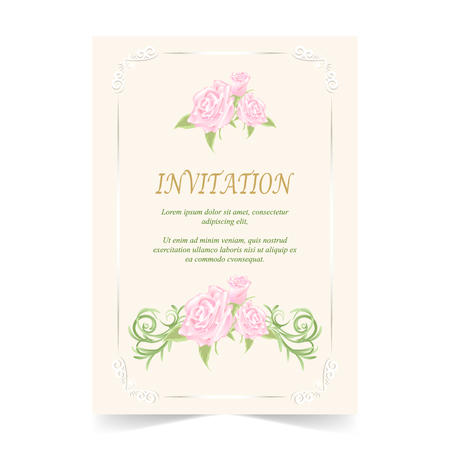 Wedding care, Invitation card, with rose on ivory backgroundのイラスト素材