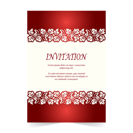 Invitation card, Wedding card with ornament on ivory and red backgroundのイラスト素材