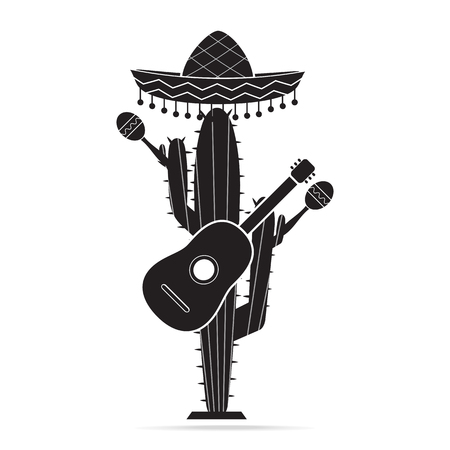 Sombrero cactus, guitar, maracas and hat icon, mexican styleのイラスト素材