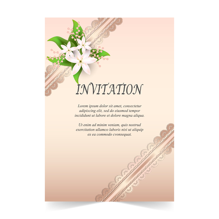 Wedding card, Invitation card with ornamental and flora bouquet on rose quartz color backgroundのイラスト素材