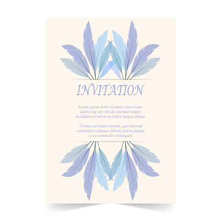 Invitation card, wedding card with feather on ivory backgroundのイラスト素材