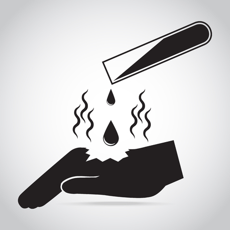 Test tube and hand corrosive warning sign, safety conceptのイラスト素材