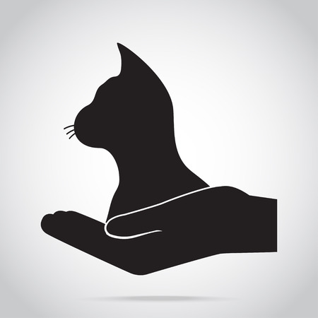 Cat and hand icon. Protection, care and help conceptのイラスト素材