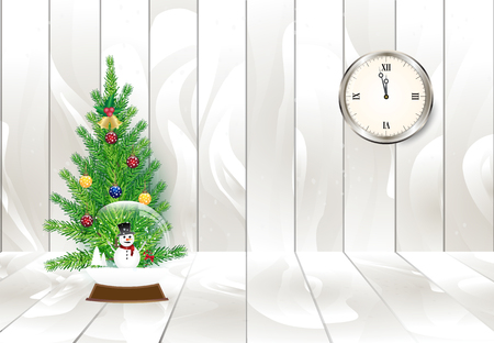 Christmas tree and wooden background, Holiday Christmas winter backgroundのイラスト素材