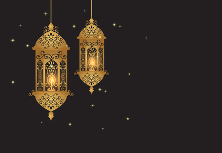 Golden Lantern with pattern design decoration Arabic styleのイラスト素材
