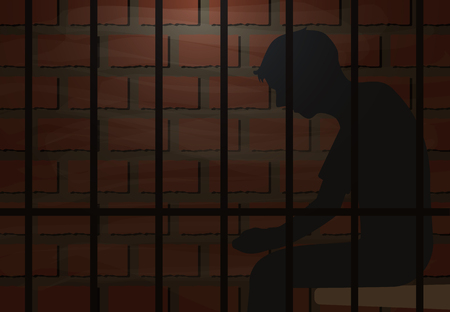 Inmate sitting in jail vector illustration backgroundのイラスト素材