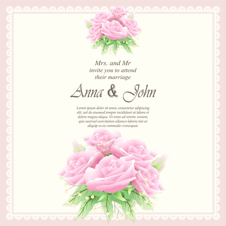 Invitation card, Wedding card with pink rose backgroundのイラスト素材