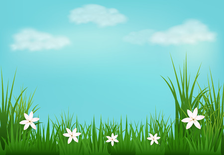 Paper art illustration of meadow with flowers paper cut style backgroundのイラスト素材