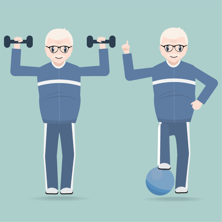 Elderly couple exercise icon, Health care for elderly conceptのイラスト素材