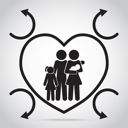 Family and heart protection icon. Protection from bad something with love of family conceptのイラスト素材