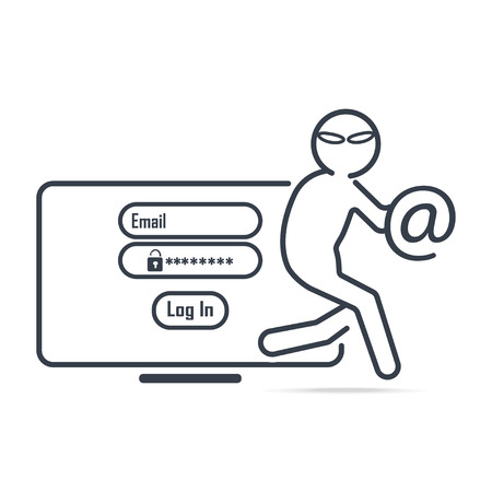 Hacker or Thief stealing data from computer icon. Internet security concept. simple line illustration.のイラスト素材
