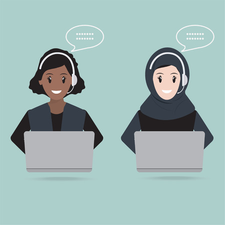 Muslim Woman with headphone customer service iconのイラスト素材