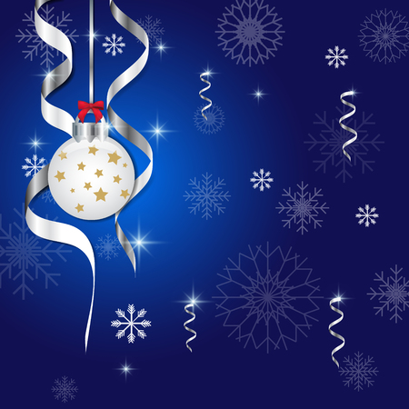 Christmas and new year greeting card ball and  snowflake on blue illustration background.のイラスト素材