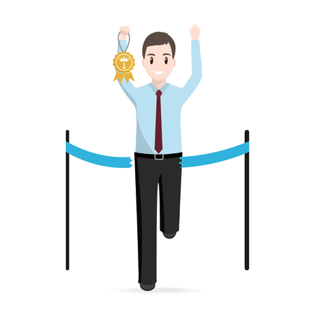 Man running with gold award icon. Success to targetのイラスト素材