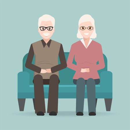 Elderly man and woman sitting on sofa icon.  illustrationのイラスト素材