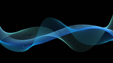 Blue abstract lines and wave illustration on dark backgroundのイラスト素材