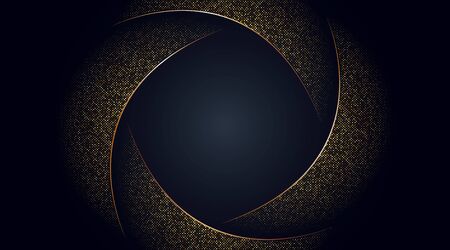 Black abstract swirl illustration with golden glitter halftone backgroundのイラスト素材