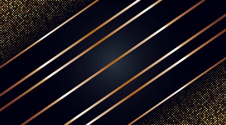 Abstract golden glitter halftone and lines illustration on black backgroundのイラスト素材