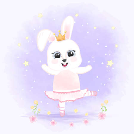 Cute little pug and butterfly hand drawn cartoon watercolor illustrationのイラスト素材
