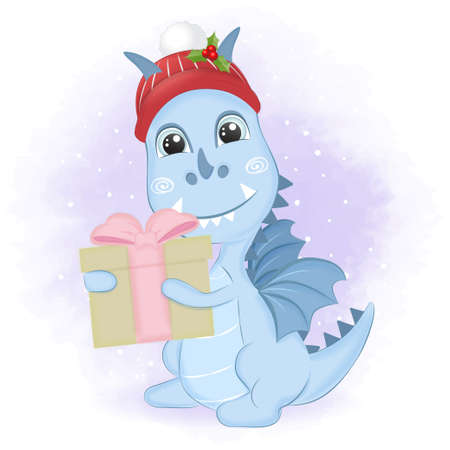 Cute Kitten with gift box in winter and Christmas illustration.のイラスト素材