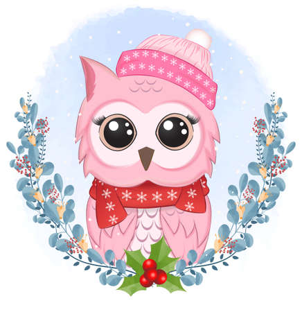 Cute Kitten with gift box in winter and Christmas illustration.のイラスト素材