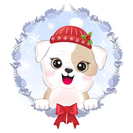 Cute Kitten with gift box in winter and Christmas illustration.のイラスト素材