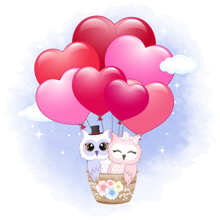 Cute little cat and hearts in cup valentine's day concept illustrationのイラスト素材