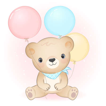 Cute Little rabbit and mom drawn cartoon animal watercolor illustrationのイラスト素材