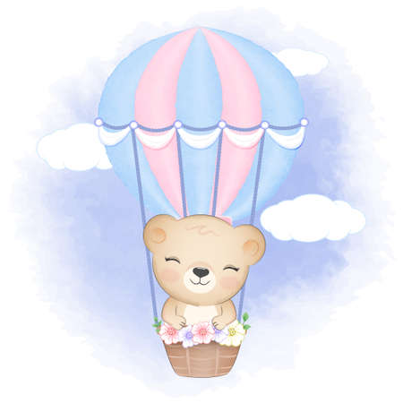 Cute Unicorn cartoon watercolor illustrationのイラスト素材