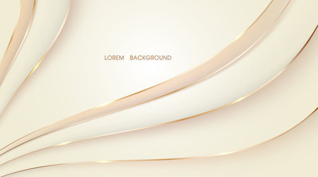 Beige abstract layer overlaps illustration with golden line wave backgroundのイラスト素材