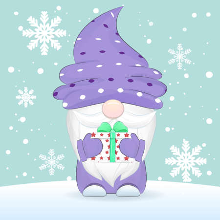 Christmas gnome with gift box illustrationのイラスト素材