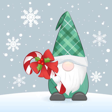 Cute gnome and candy cane Christmas illustrationのイラスト素材