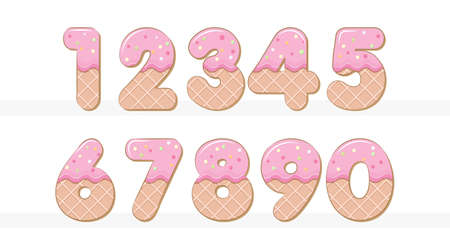 Ice Cream Alphabet Number 1 to 0 set illustrationのイラスト素材