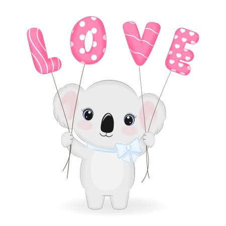 Cute Koala Bear with love balloon. valentines day conceptのイラスト素材
